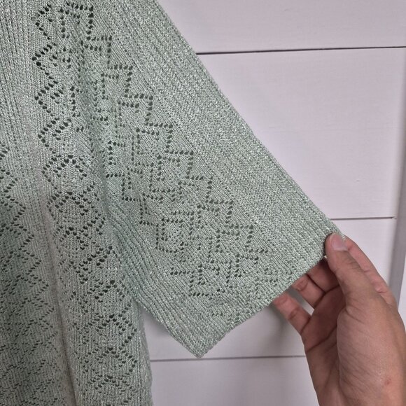 Vintage Florentine Womens Knit Cardigan Sz 10 Mint Green Short Sleeve Button-Up - Picture 2 of 8